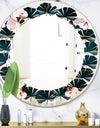 Retro Pink Flower Pattern II - Cottage Round or Oval Wall Mirror - Leaves