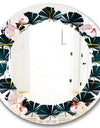 Retro Pink Flower Pattern II - Cottage Round or Oval Wall Mirror - Leaves