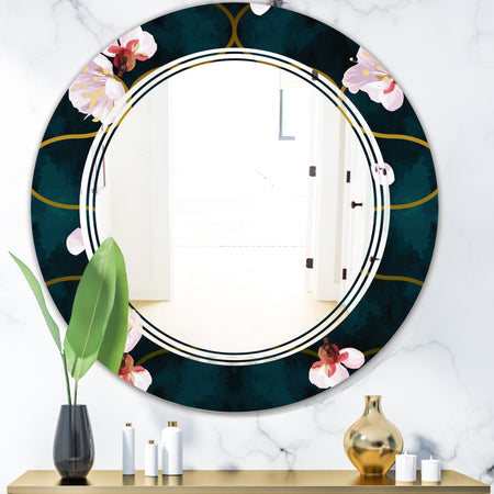 Retro Pink Flower Pattern II - Cottage Round or Oval Wall Mirror - Triple C