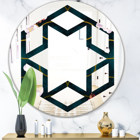 Retro Pink Flower Pattern II - Cottage Round or Oval Wall Mirror - Hexagon Star