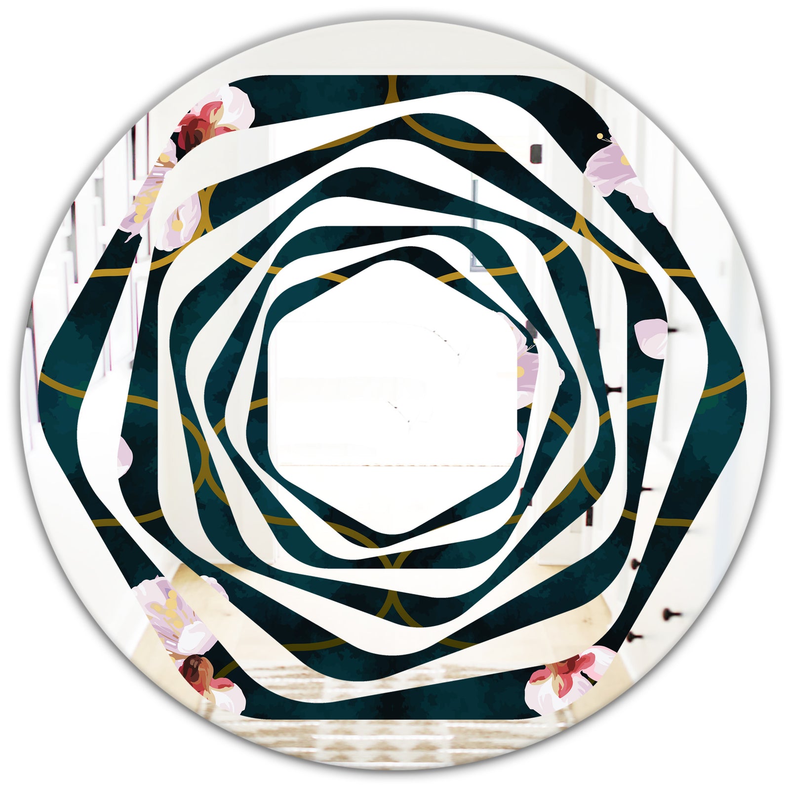 Retro Pink Flower Pattern II - Cottage Round or Oval Wall Mirror - Whirl