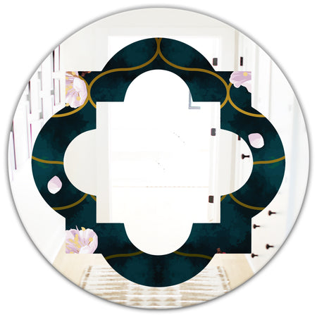 Retro Pink Flower Pattern II - Cottage Round or Oval Wall Mirror - Quatrefoil