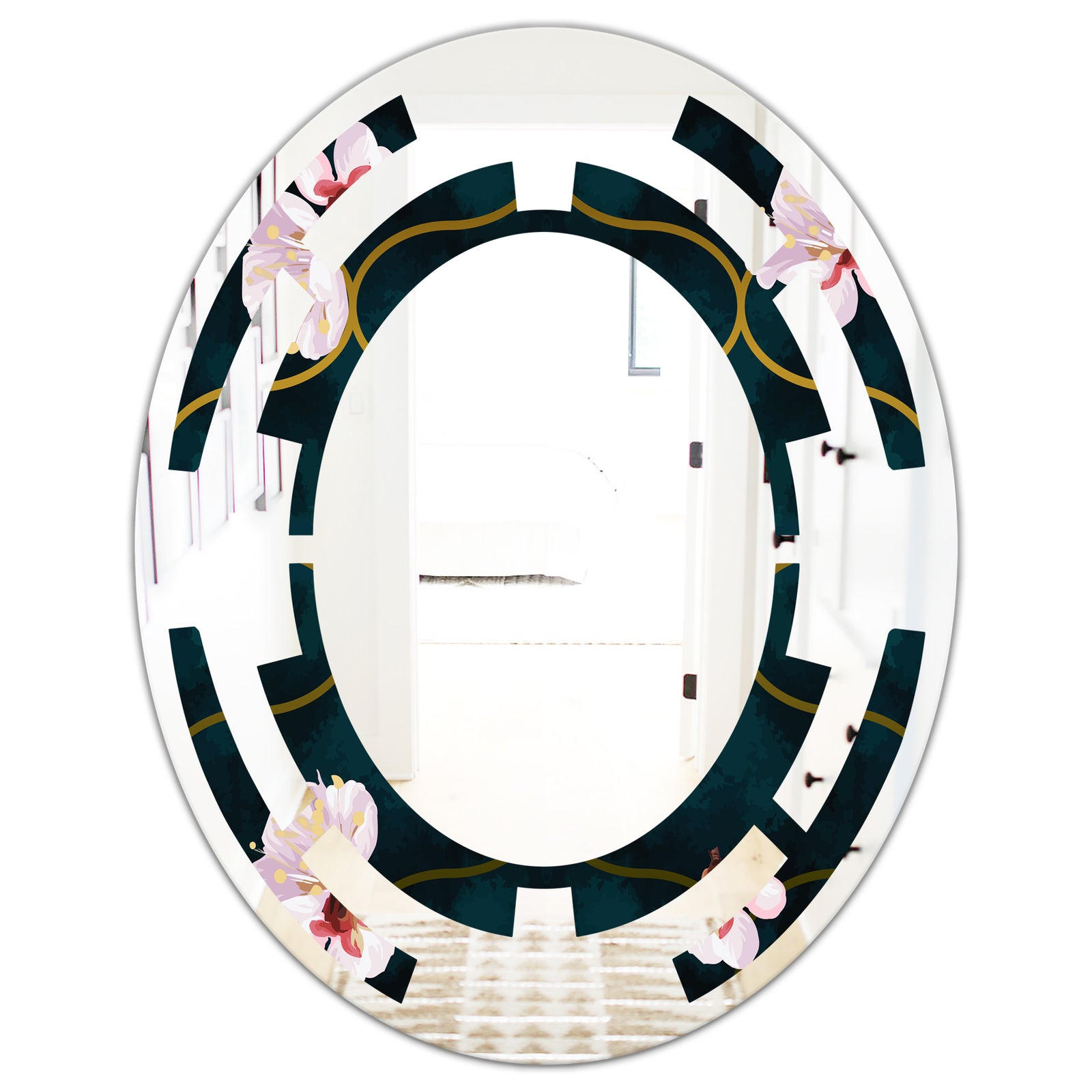 Retro Pink Flower Pattern II - Cottage Round or Oval Wall Mirror - Space