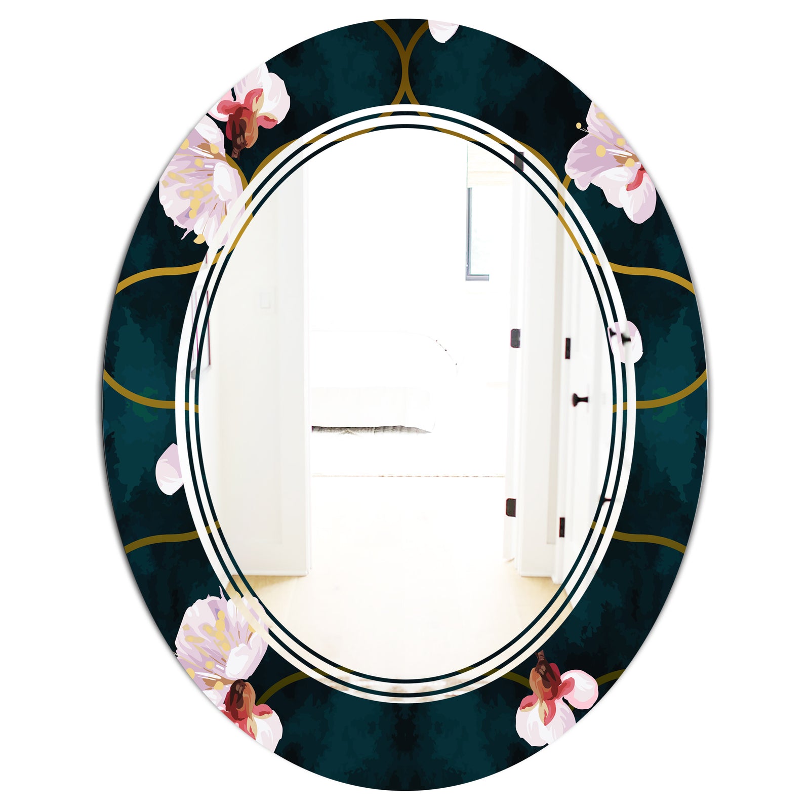 Retro Pink Flower Pattern II - Cottage Round or Oval Wall Mirror - Triple C