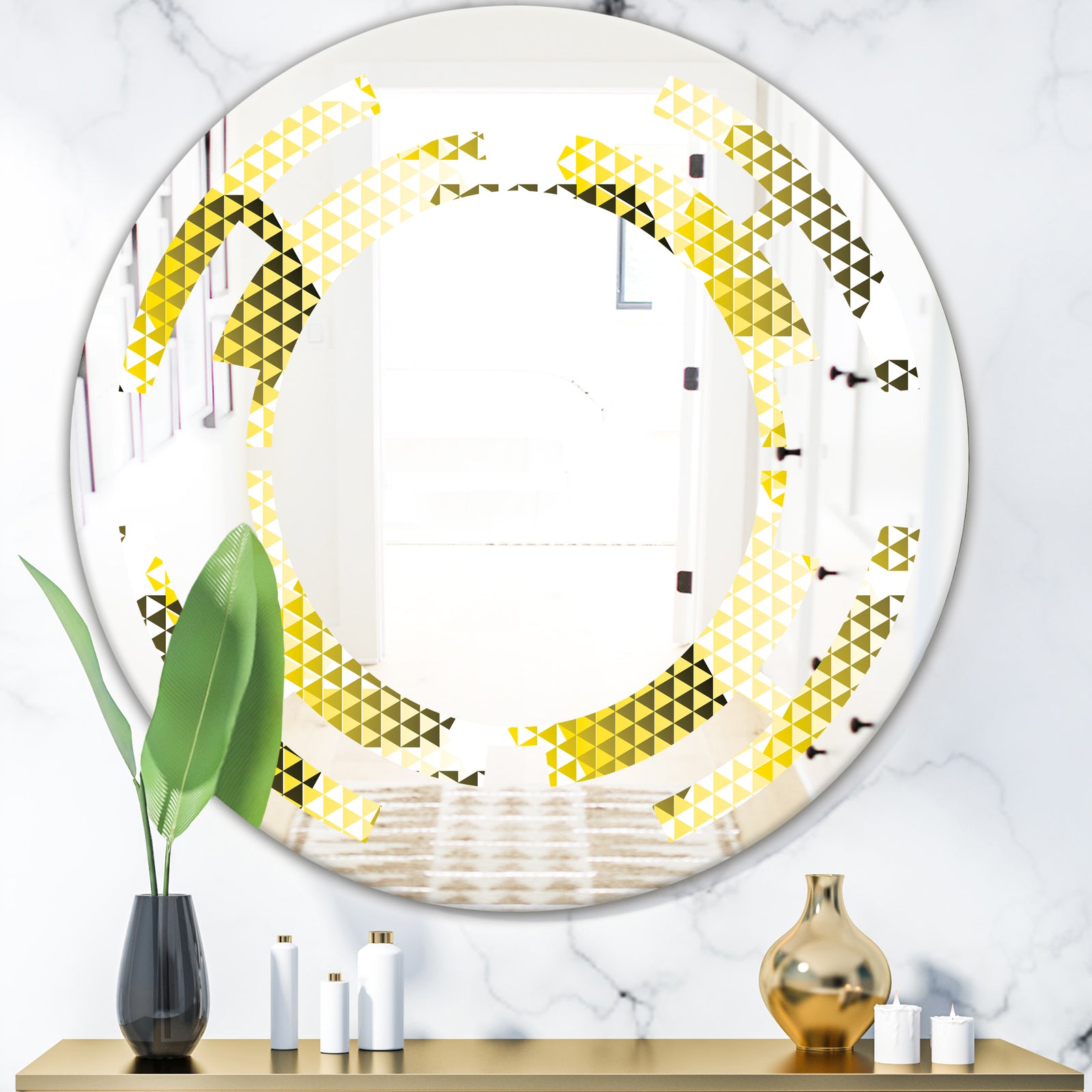 Retro Hexagon Pattern XI - Modern Round or Oval Wall Mirror - Space