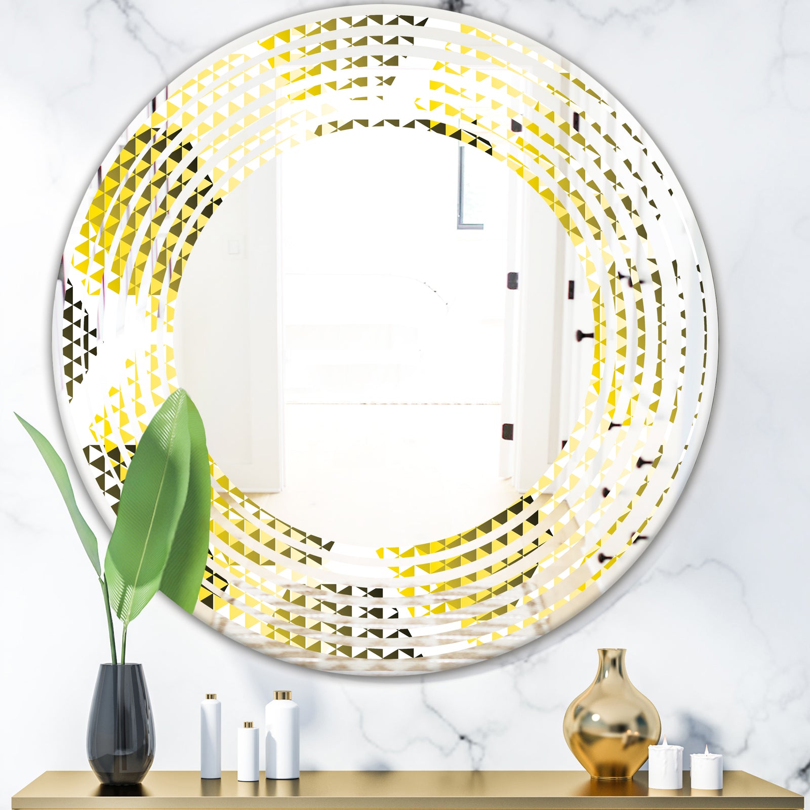 Retro Hexagon Pattern XI - Modern Round or Oval Wall Mirror - Wave