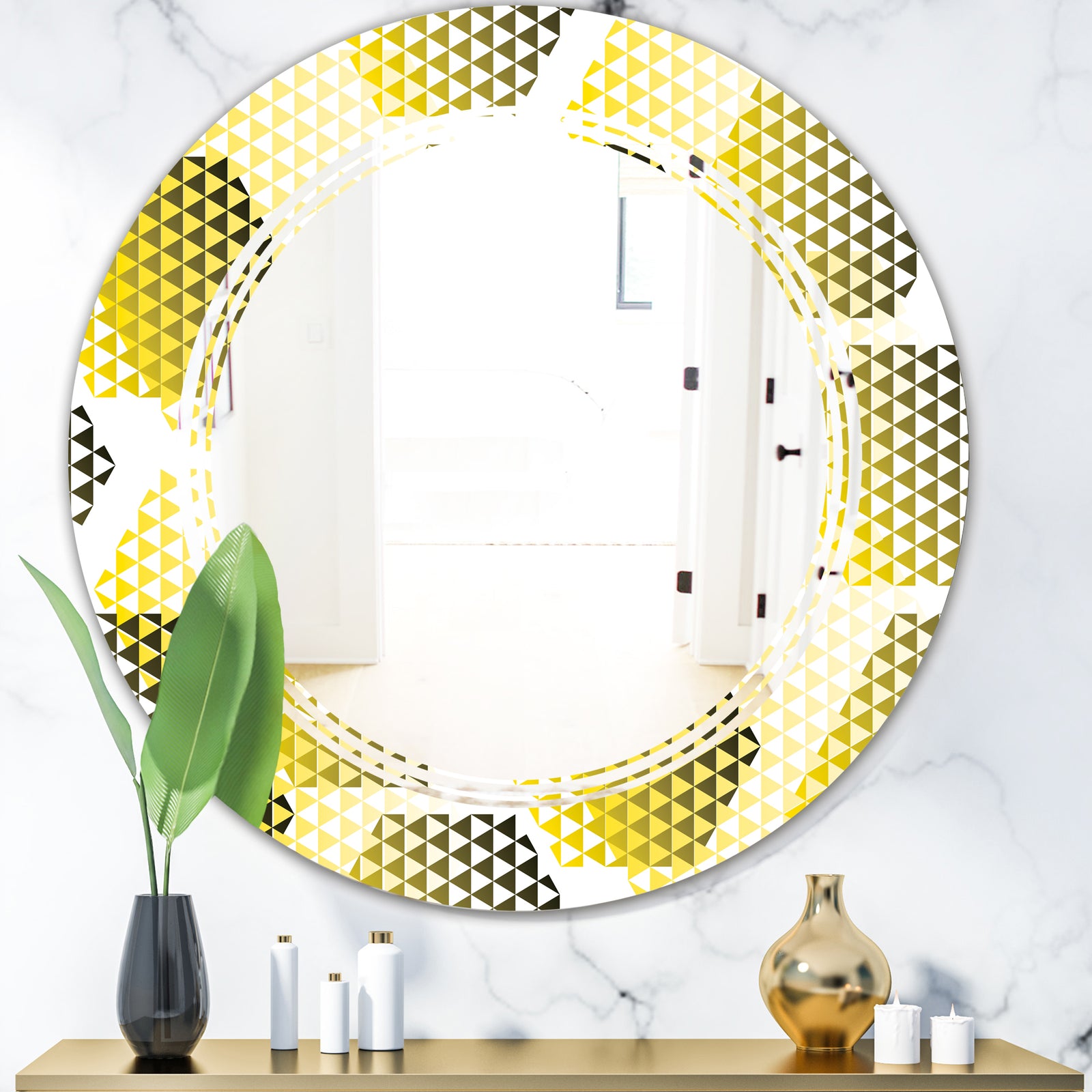 Retro Hexagon Pattern XI - Modern Round or Oval Wall Mirror - Triple C