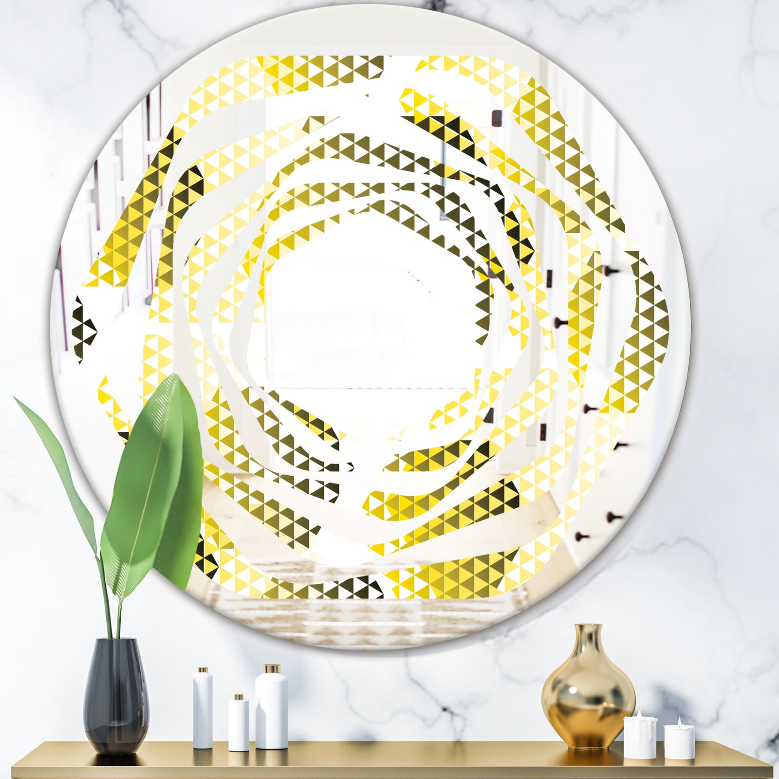 Retro Hexagon Pattern XI - Modern Round or Oval Wall Mirror - Whirl