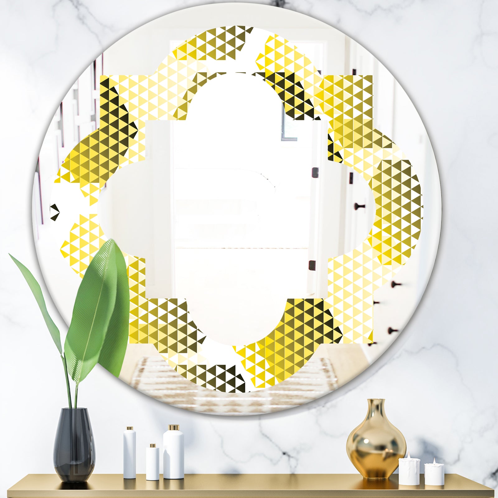 Retro Hexagon Pattern XI - Modern Round or Oval Wall Mirror - Quatrefoil