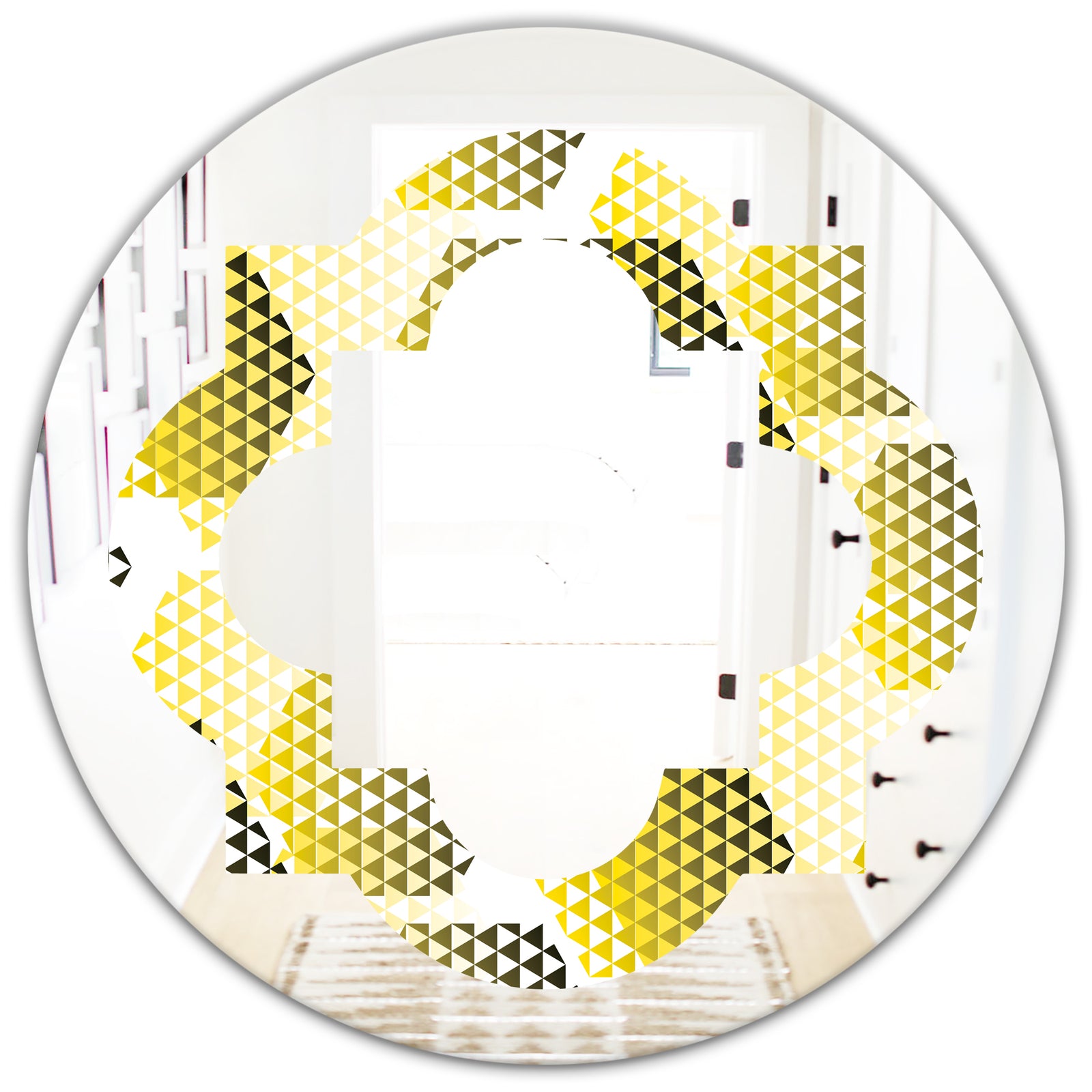 Retro Hexagon Pattern XI - Modern Round or Oval Wall Mirror - Quatrefoil