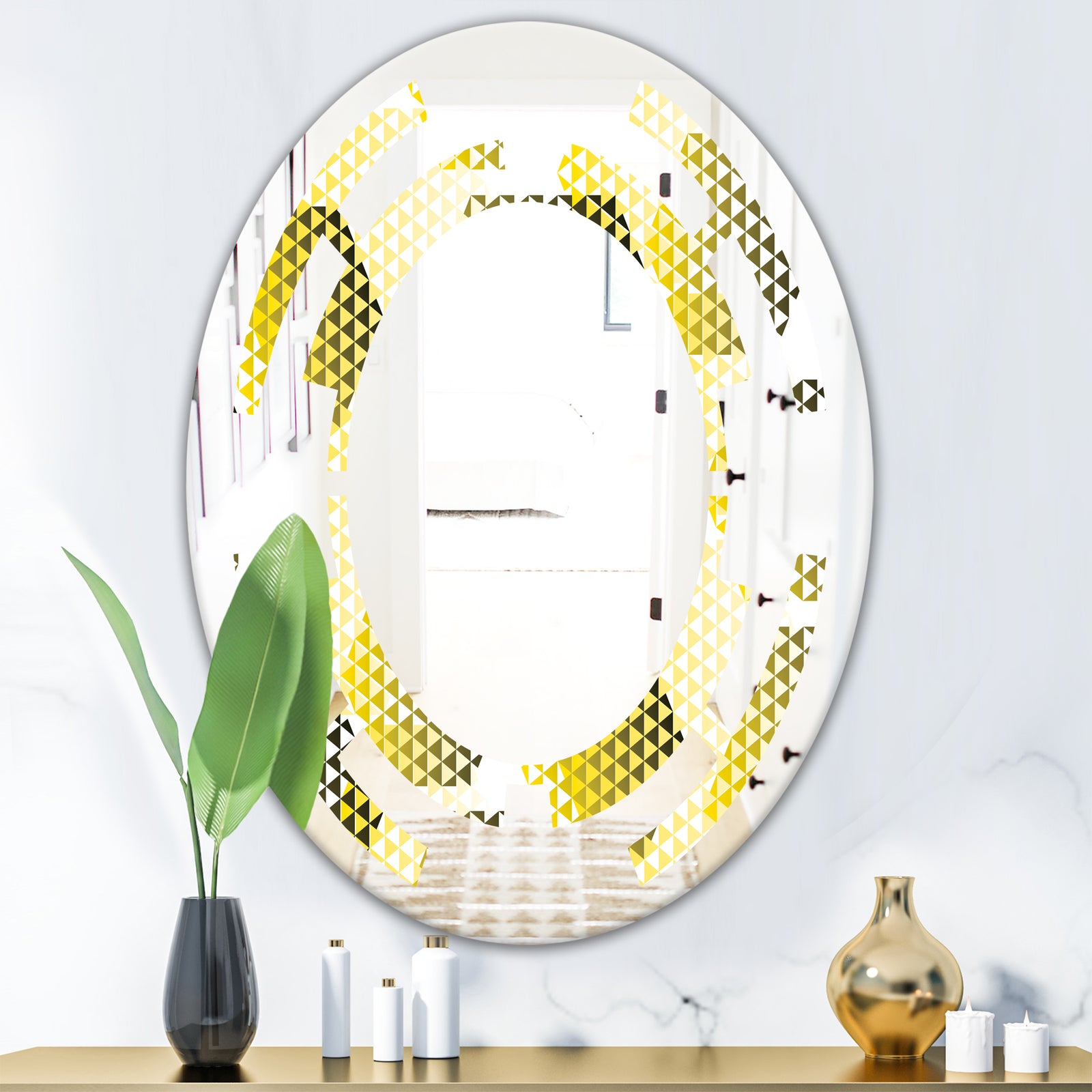 Retro Hexagon Pattern XI - Modern Round or Oval Wall Mirror - Space