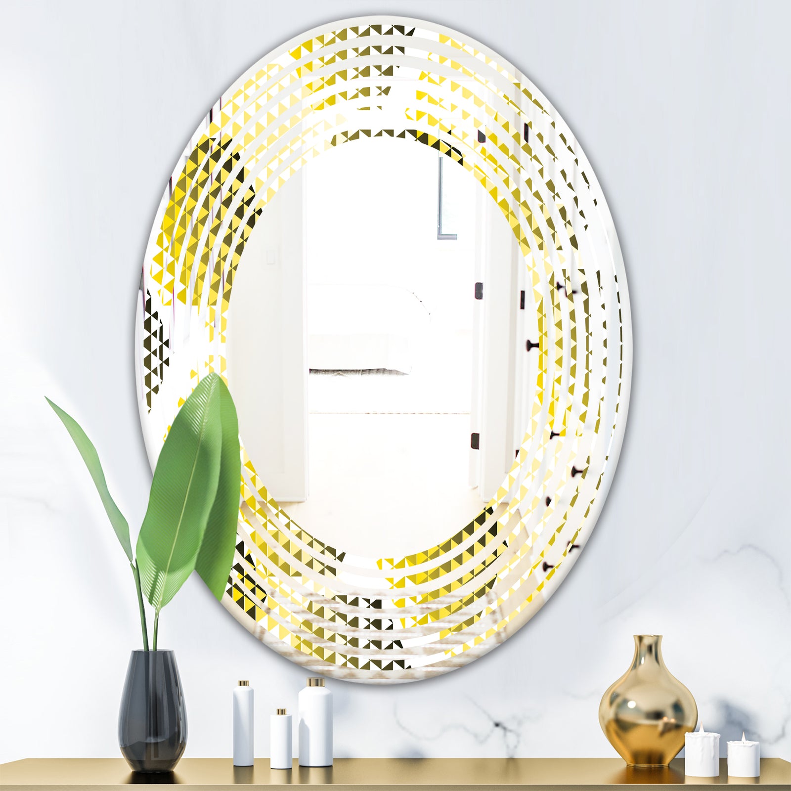 Retro Hexagon Pattern XI - Modern Round or Oval Wall Mirror - Wave