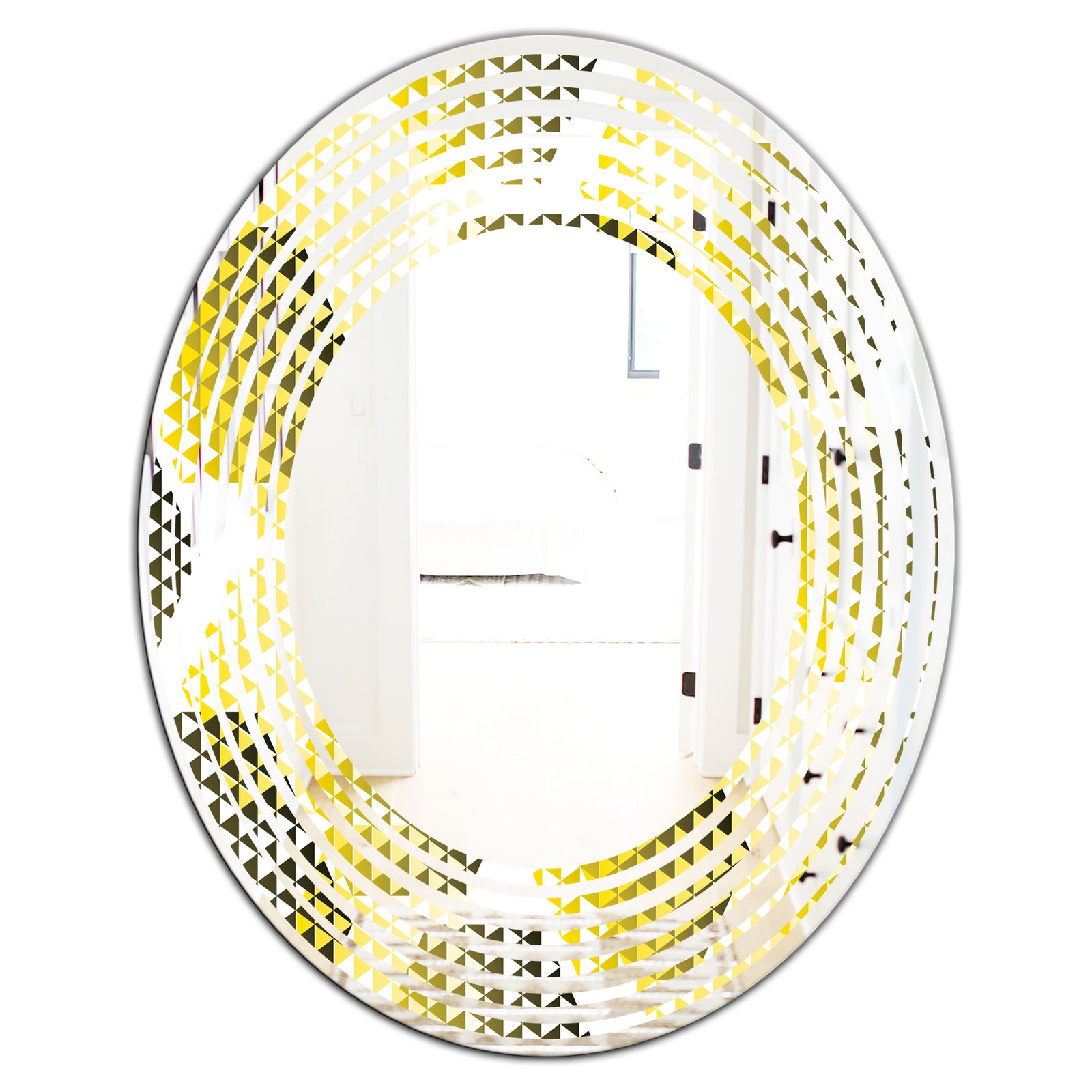 Retro Hexagon Pattern XI - Modern Round or Oval Wall Mirror - Wave