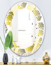 Retro Hexagon Pattern XI - Modern Round or Oval Wall Mirror - Leaves