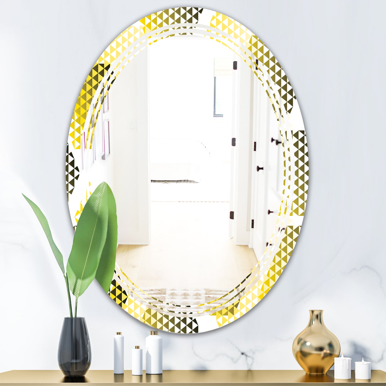 Retro Hexagon Pattern XI - Modern Round or Oval Wall Mirror - Triple C