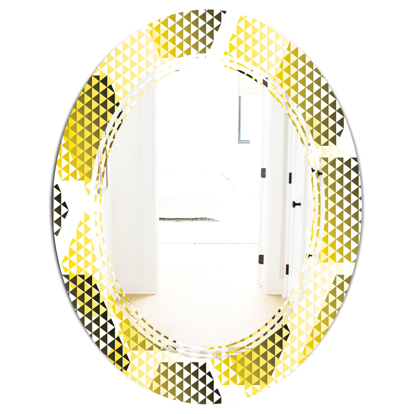 Retro Hexagon Pattern XI - Modern Round or Oval Wall Mirror - Triple C