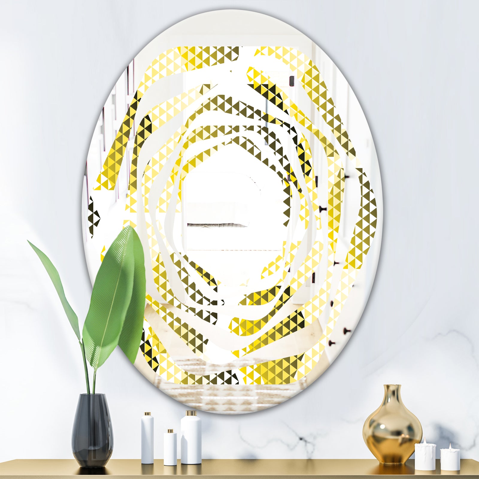 Retro Hexagon Pattern XI - Modern Round or Oval Wall Mirror - Whirl