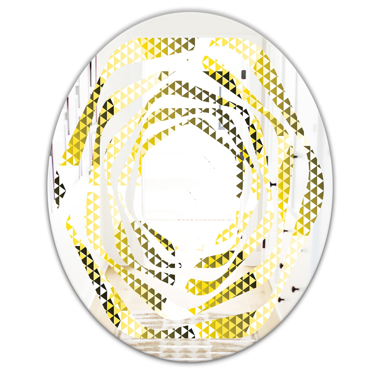 Retro Hexagon Pattern XI - Modern Round or Oval Wall Mirror - Whirl