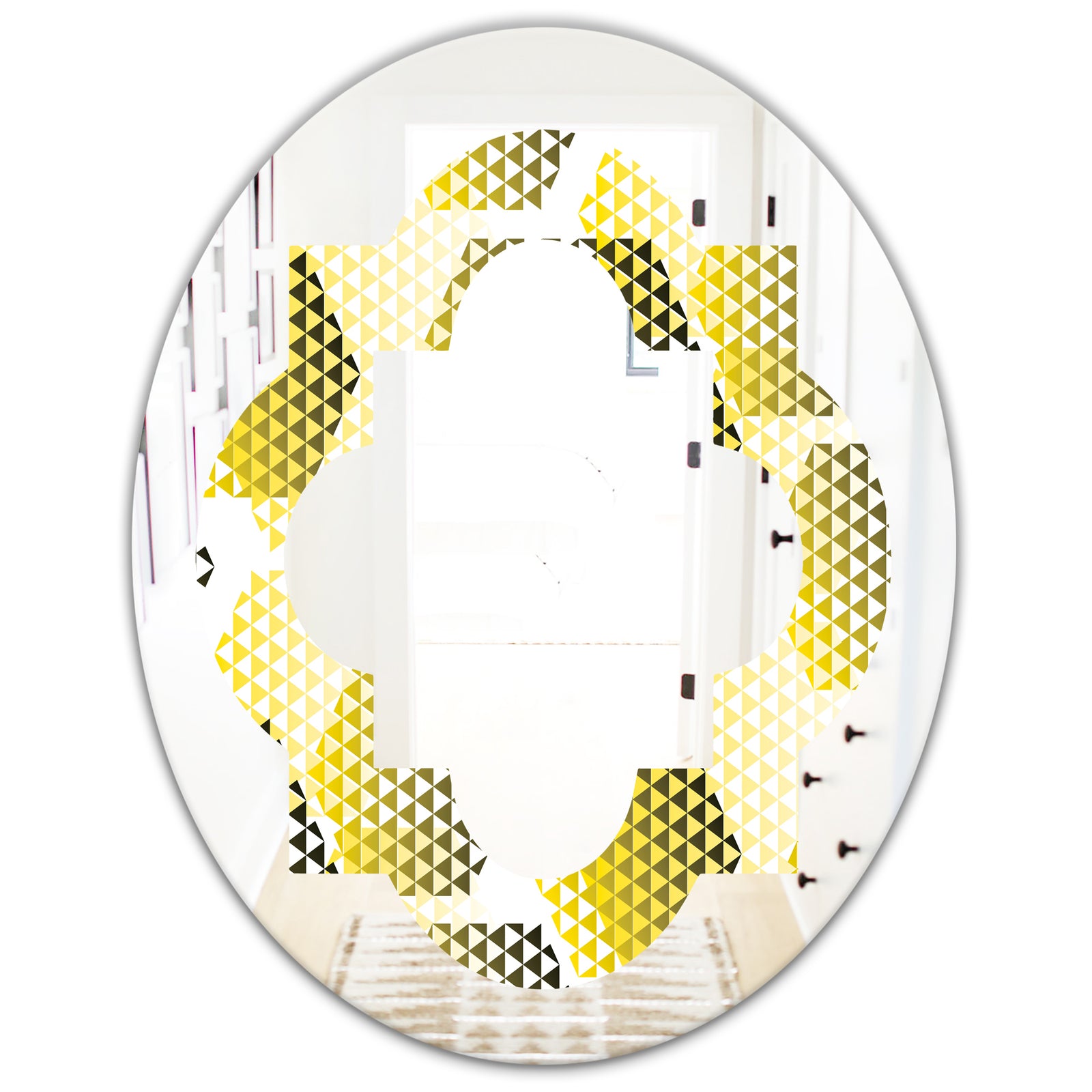 Retro Hexagon Pattern XI - Modern Round or Oval Wall Mirror - Quatrefoil