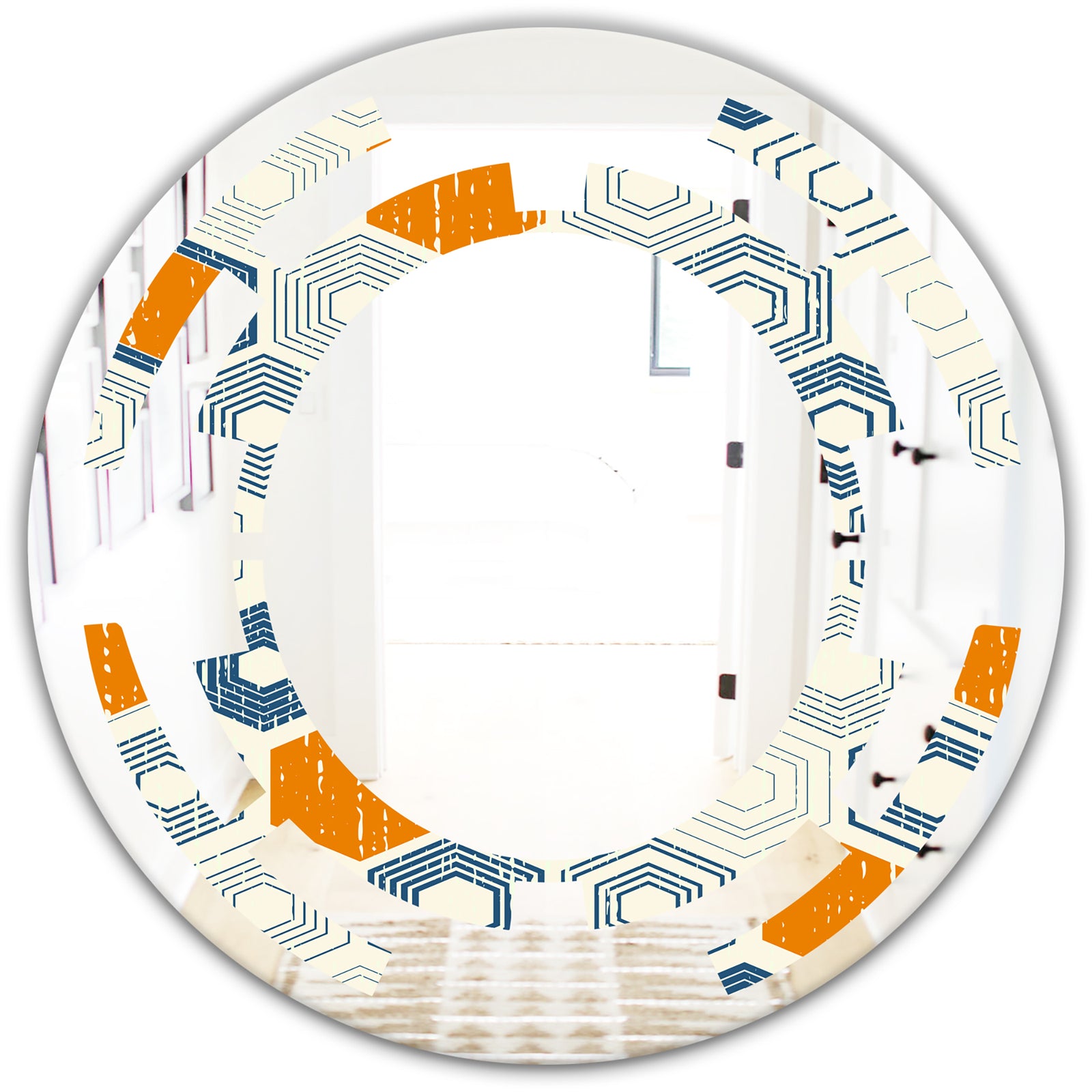Retro Hexagon Pattern IX - Modern Round or Oval Wall Mirror - Space