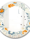 Retro Hexagon Pattern IX - Modern Round or Oval Wall Mirror - Leaves