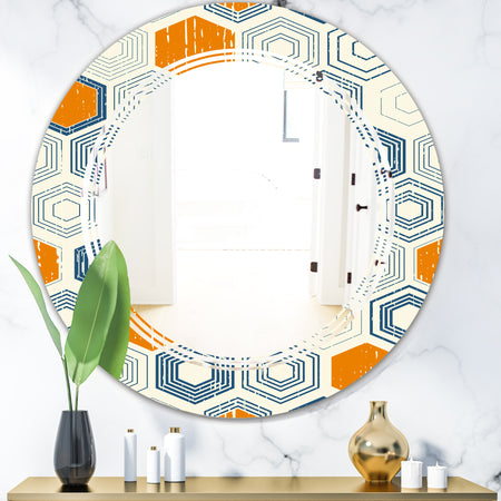 Retro Hexagon Pattern IX - Modern Round or Oval Wall Mirror - Triple C