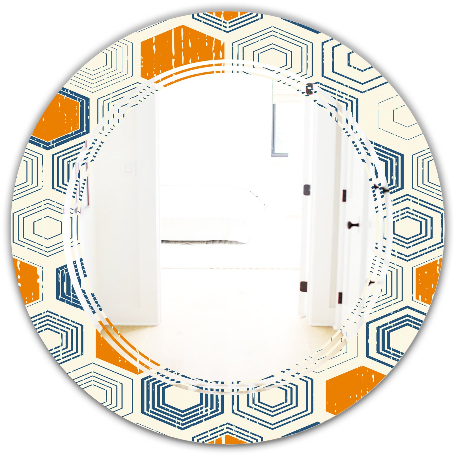 Retro Hexagon Pattern IX - Modern Round or Oval Wall Mirror - Triple C