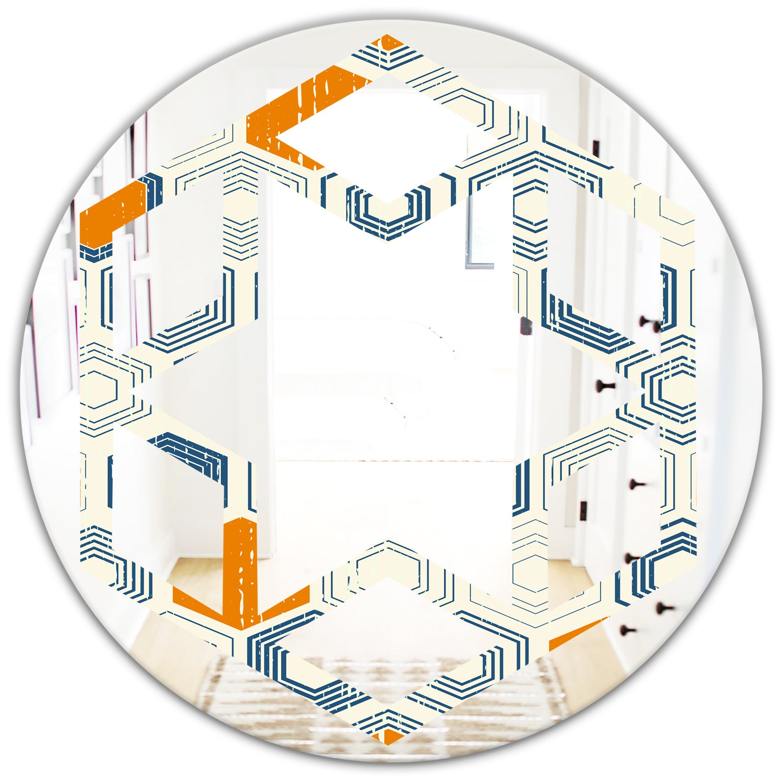 Retro Hexagon Pattern IX - Modern Round or Oval Wall Mirror - Hexagon Star