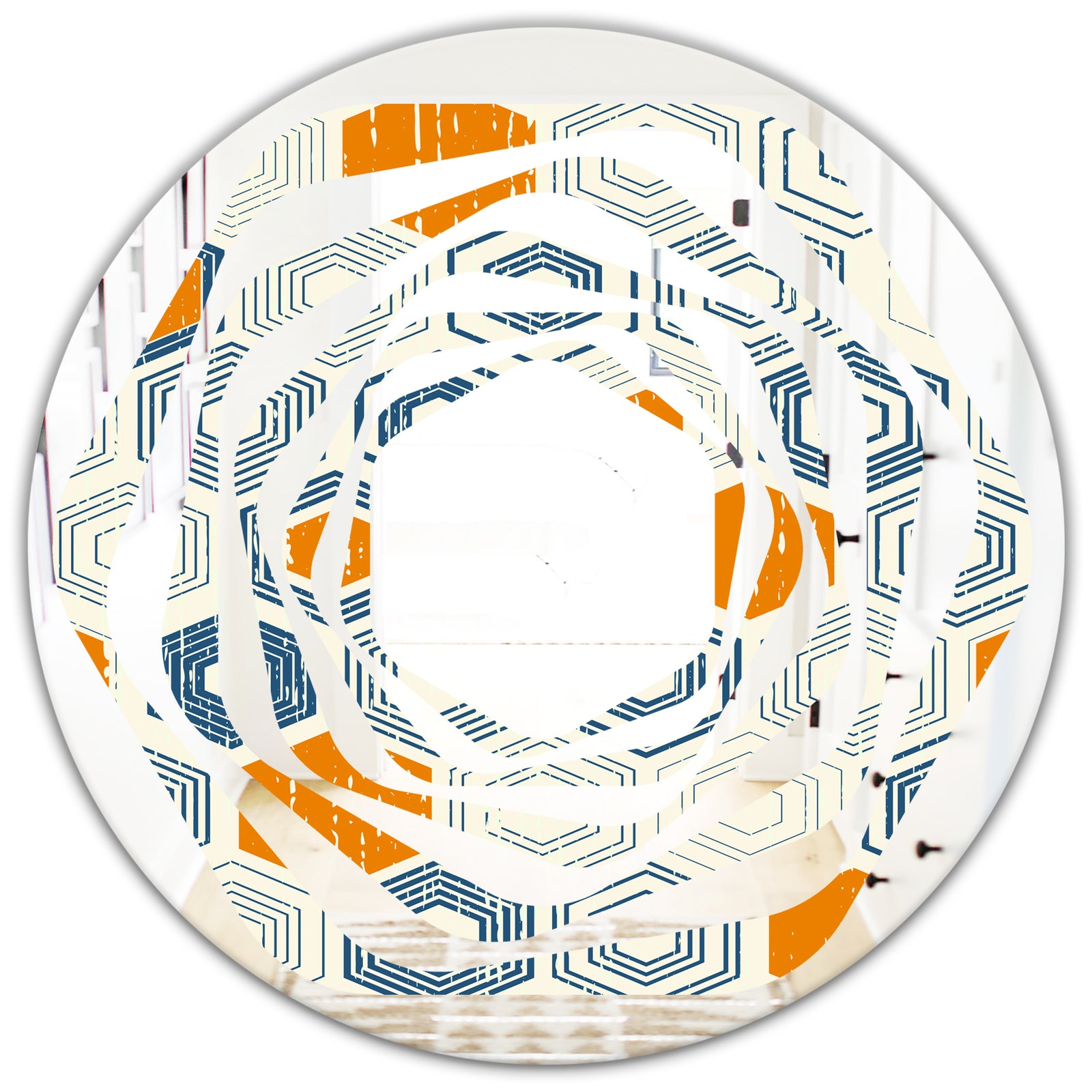 Retro Hexagon Pattern IX - Modern Round or Oval Wall Mirror - Whirl