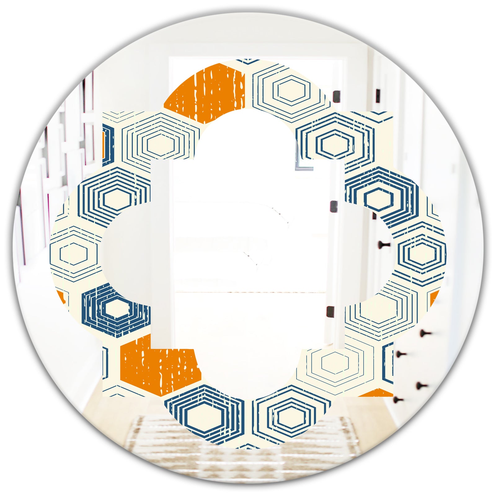 Retro Hexagon Pattern IX - Modern Round or Oval Wall Mirror - Quatrefoil