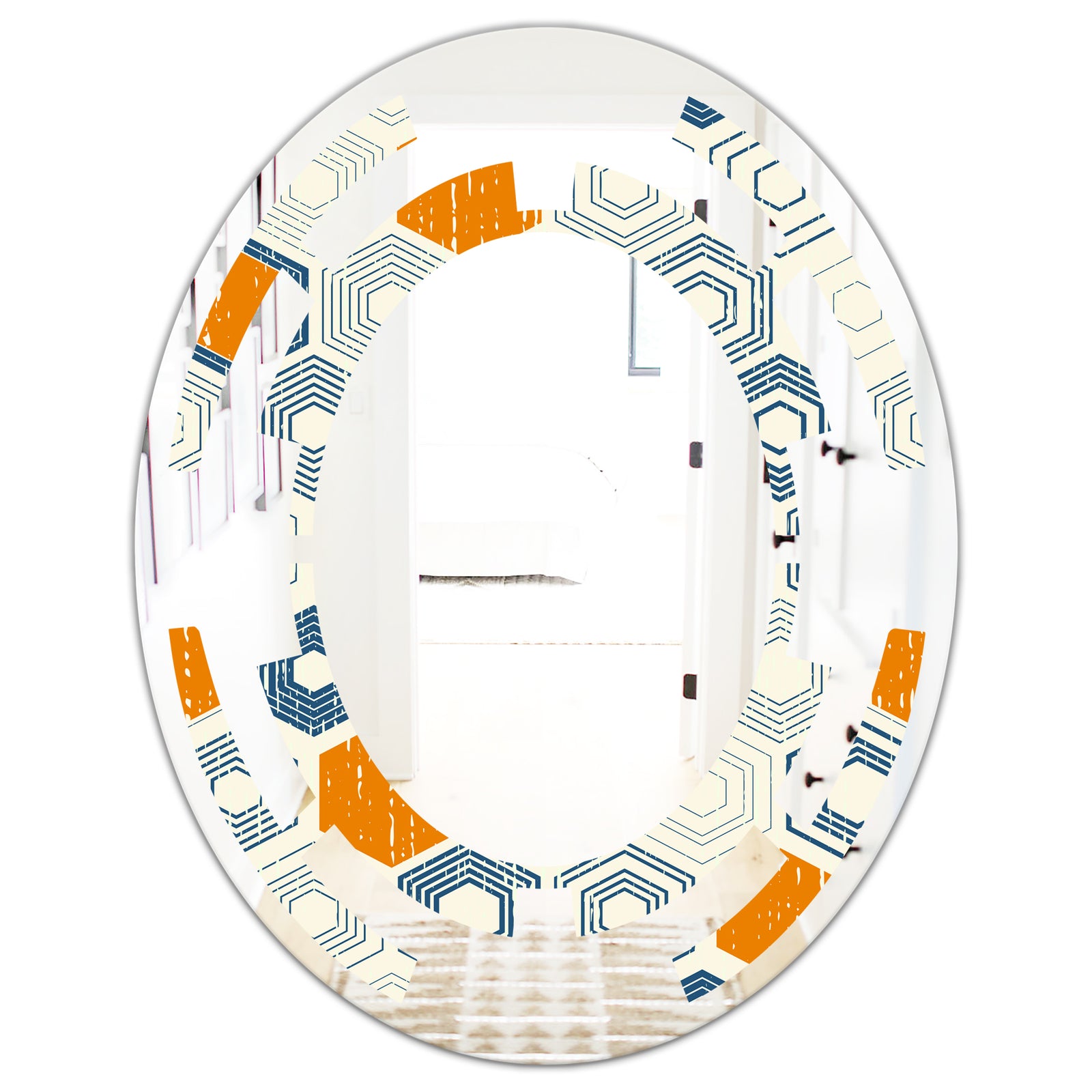 Retro Hexagon Pattern IX - Modern Round or Oval Wall Mirror - Space