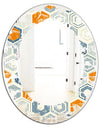 Retro Hexagon Pattern IX - Modern Round or Oval Wall Mirror - Leaves
