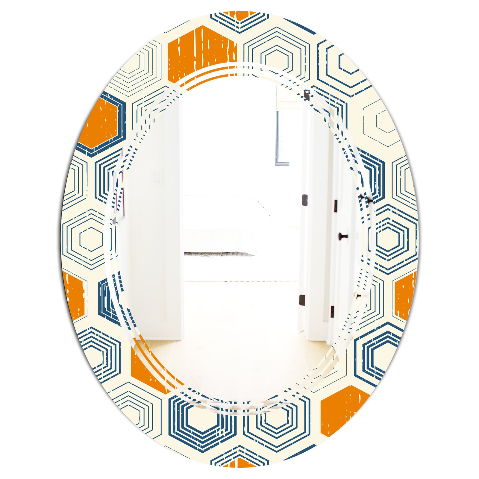 Retro Hexagon Pattern IX - Modern Round or Oval Wall Mirror - Triple C
