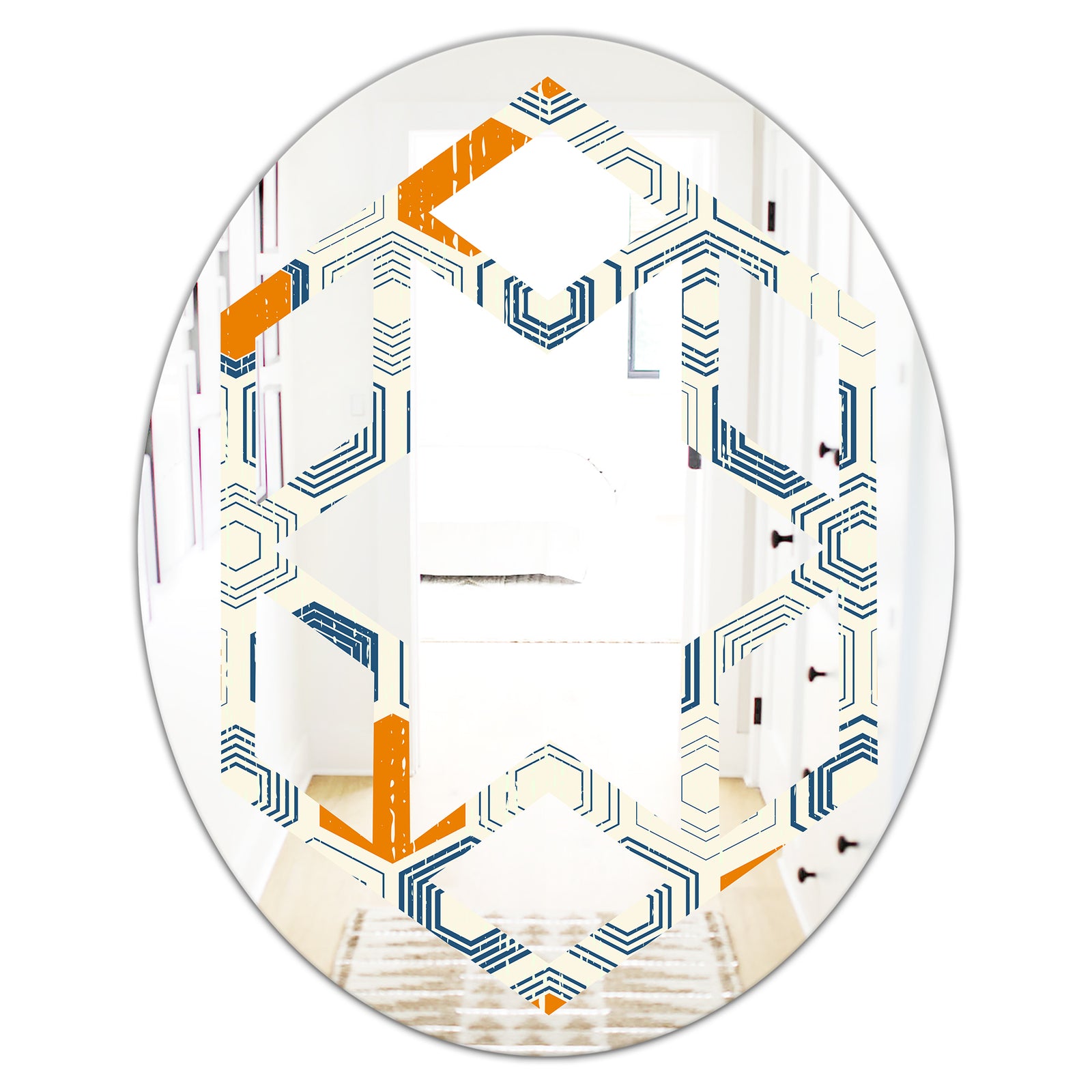 Retro Hexagon Pattern IX - Modern Round or Oval Wall Mirror - Hexagon Star