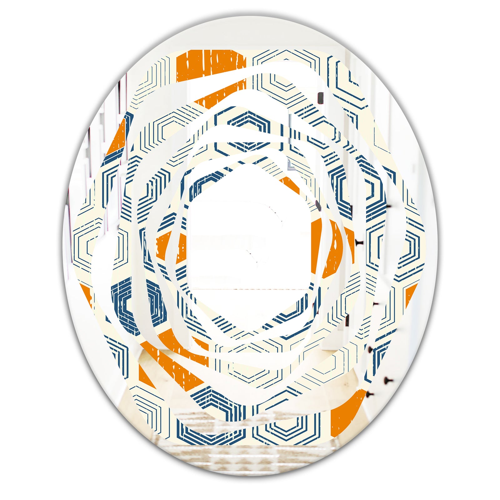 Retro Hexagon Pattern IX - Modern Round or Oval Wall Mirror - Whirl