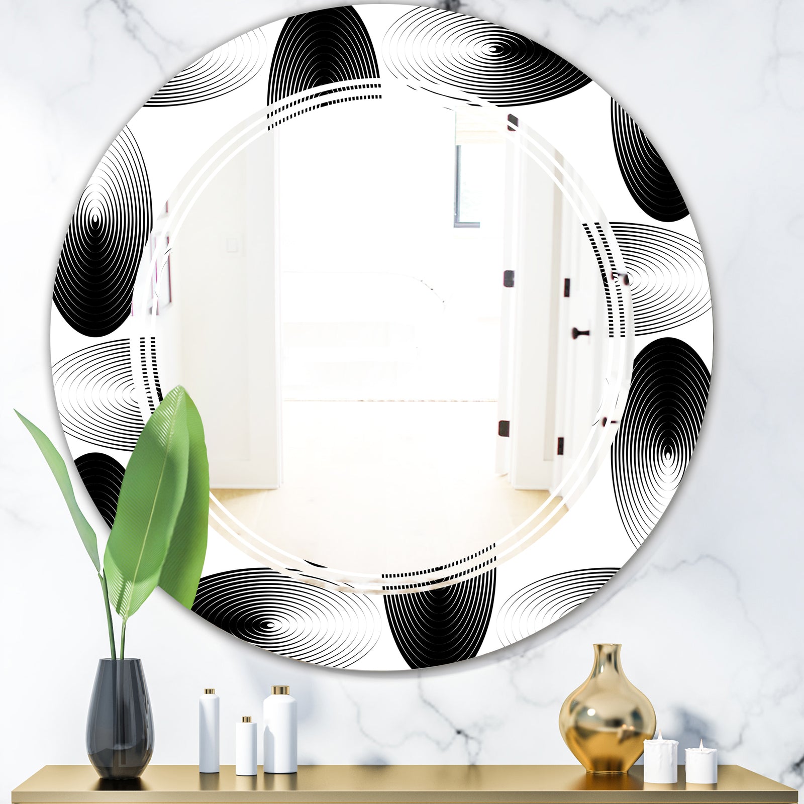 Retro Geometrical Abstract Pattern IV - Modern Round or Oval Wall Mirror - Triple C