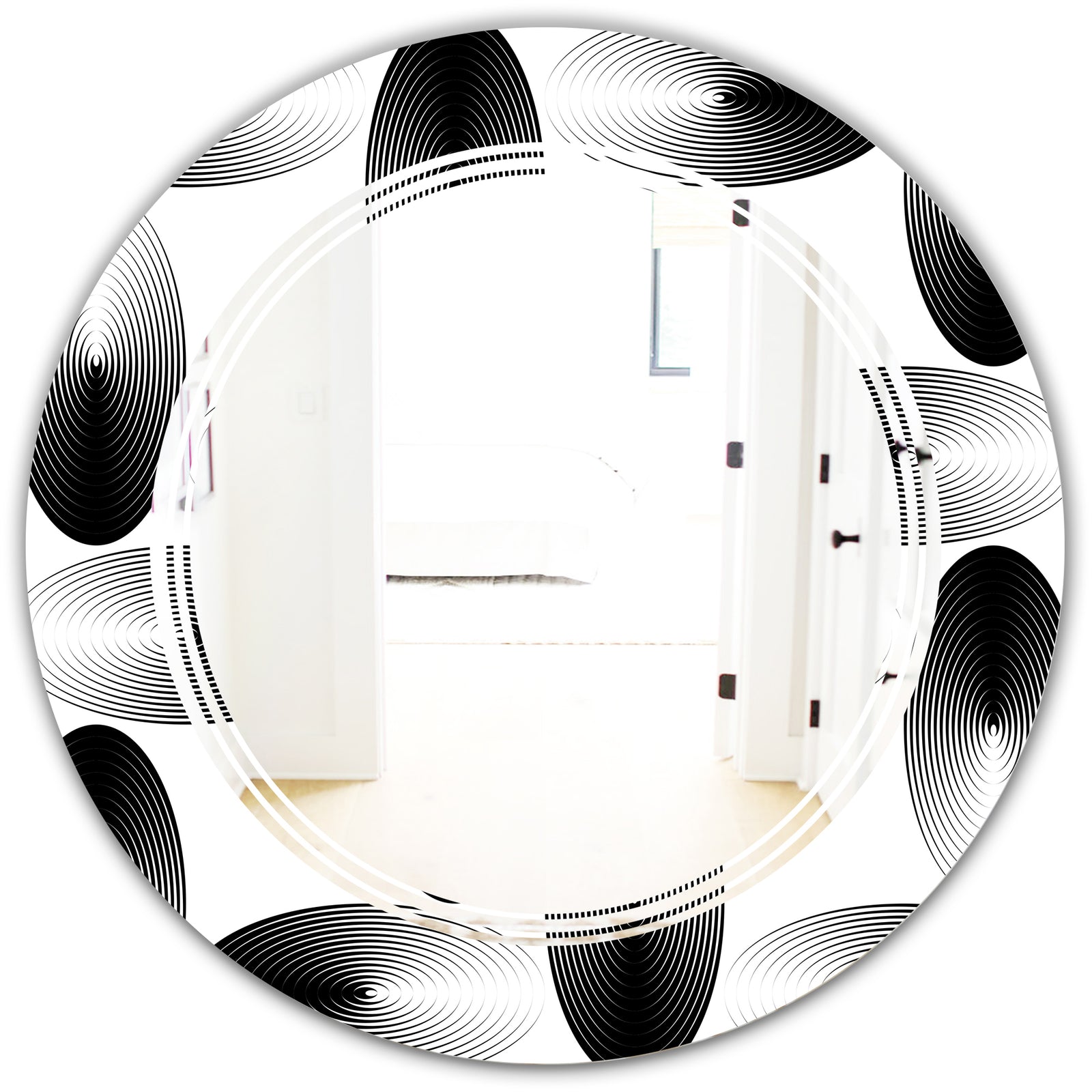 Retro Geometrical Abstract Pattern IV - Modern Round or Oval Wall Mirror - Triple C