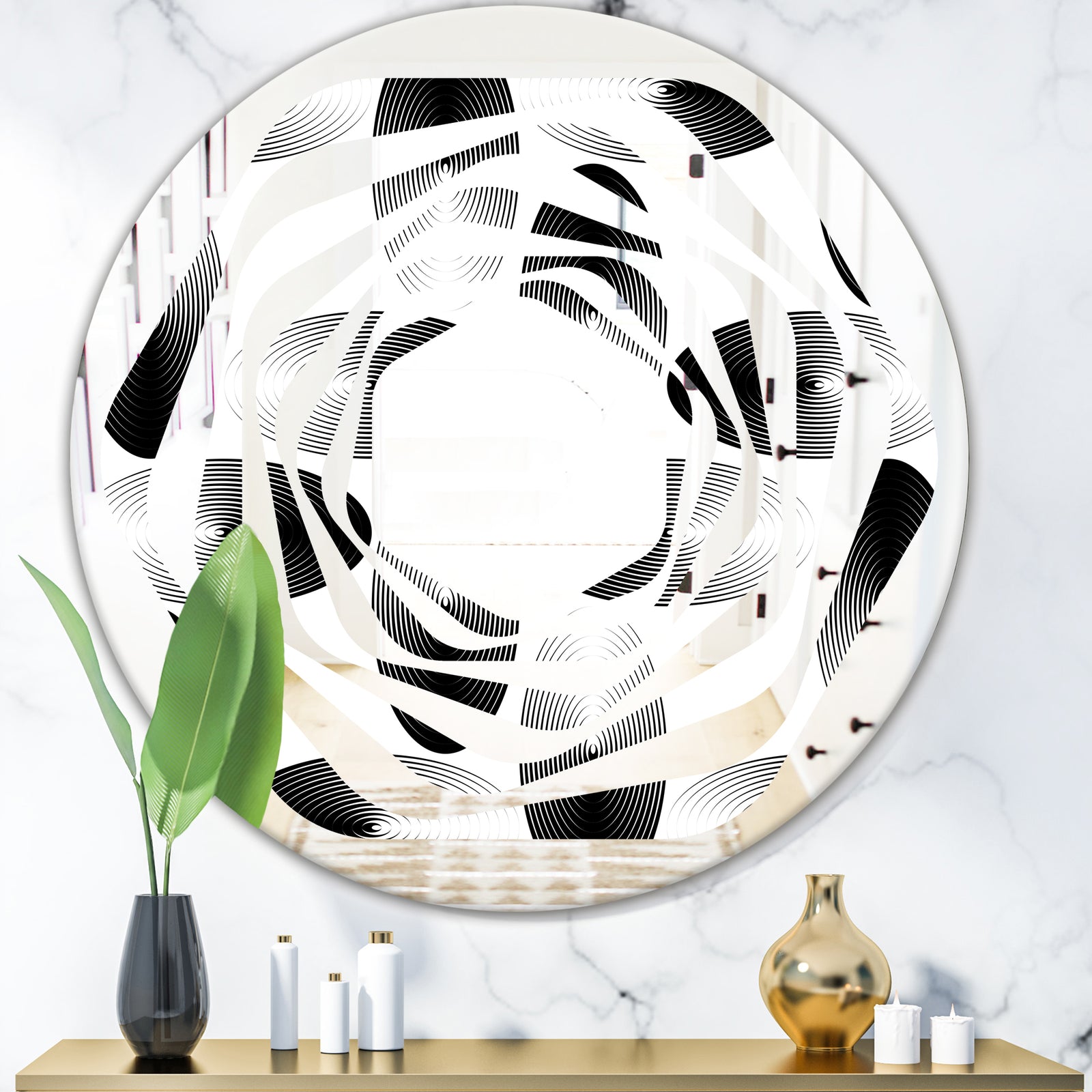 Retro Geometrical Abstract Pattern IV - Modern Round or Oval Wall Mirror - Whirl