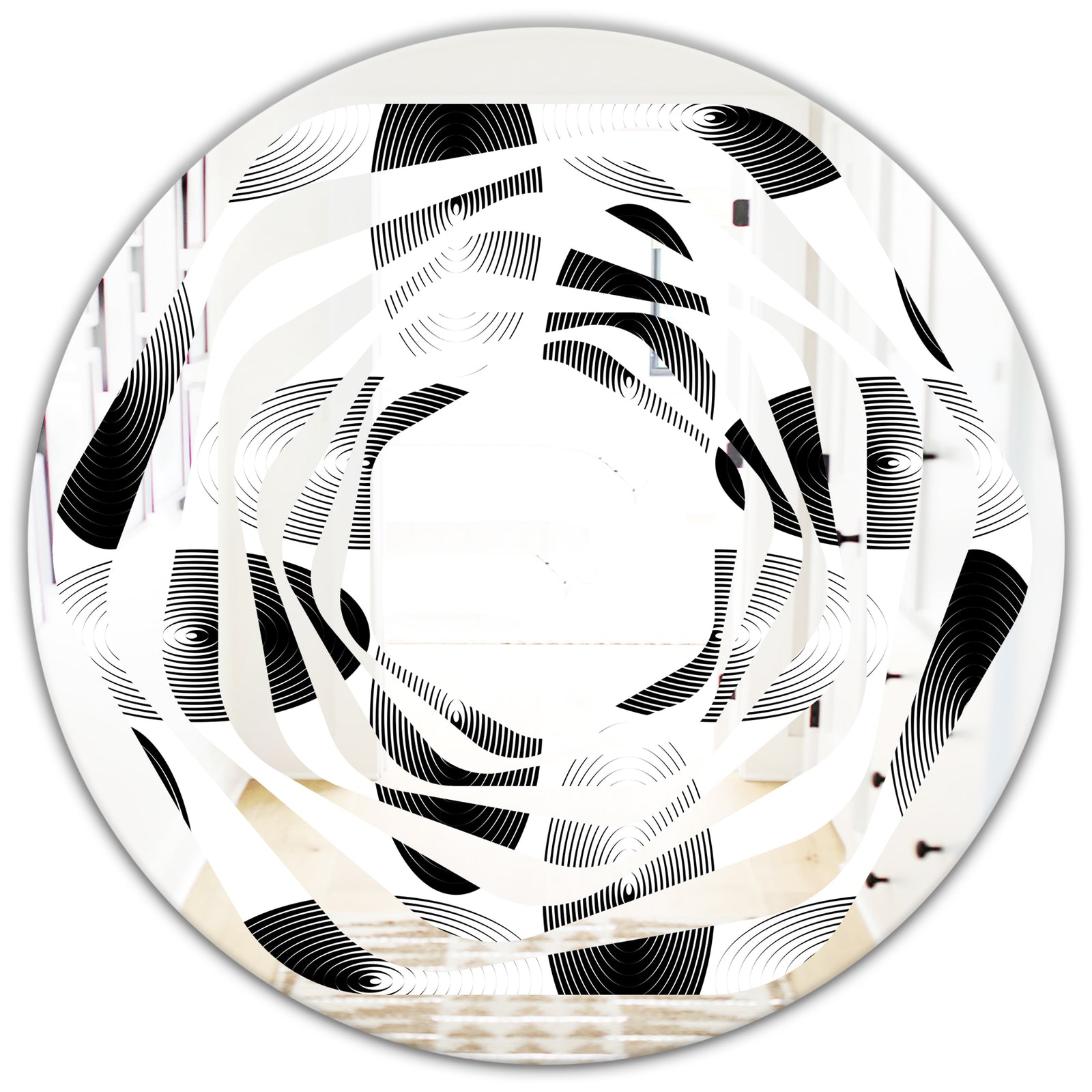 Retro Geometrical Abstract Pattern IV - Modern Round or Oval Wall Mirror - Whirl