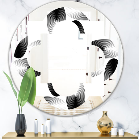 Retro Geometrical Abstract Pattern IV - Modern Round or Oval Wall Mirror - Quatrefoil