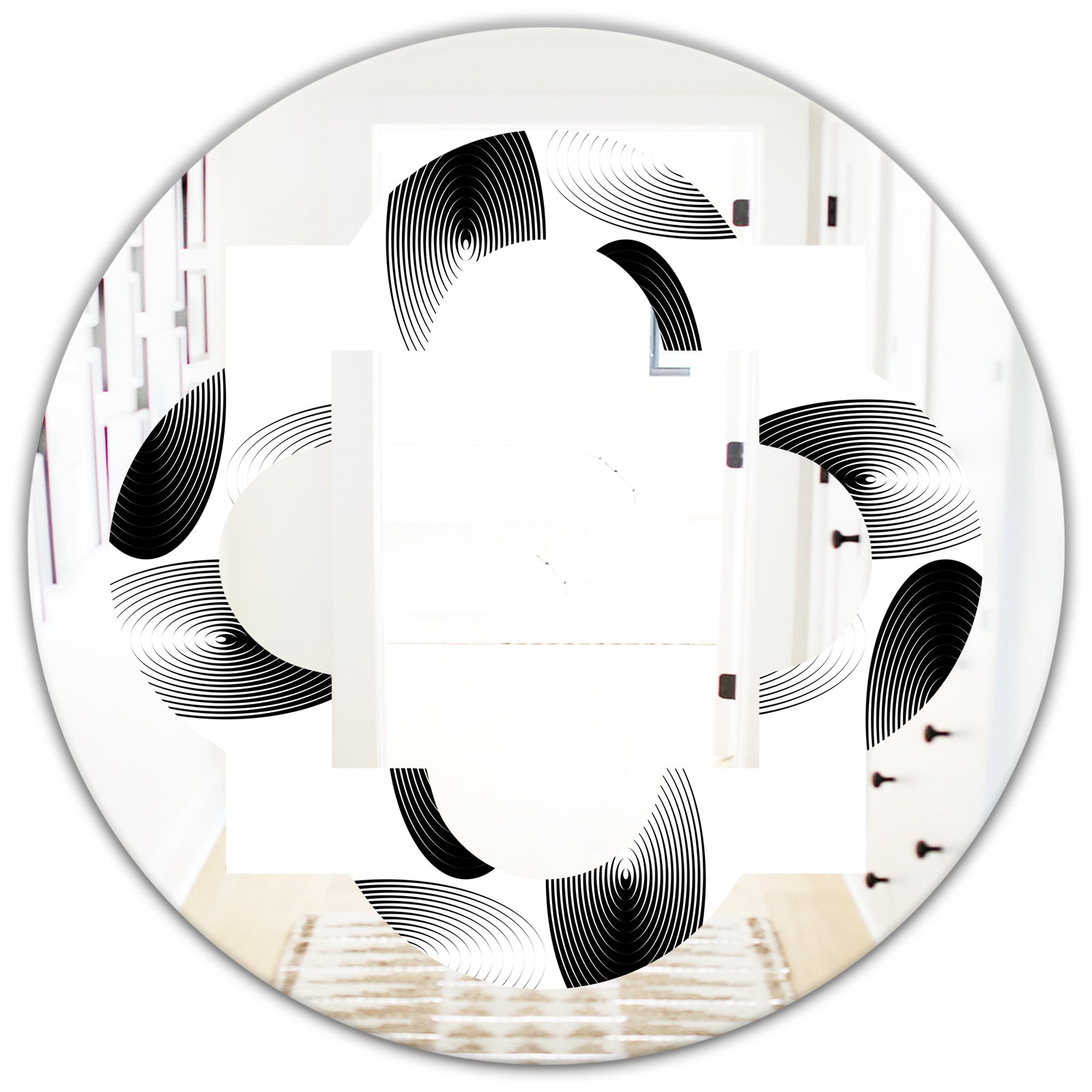 Retro Geometrical Abstract Pattern IV - Modern Round or Oval Wall Mirror - Quatrefoil