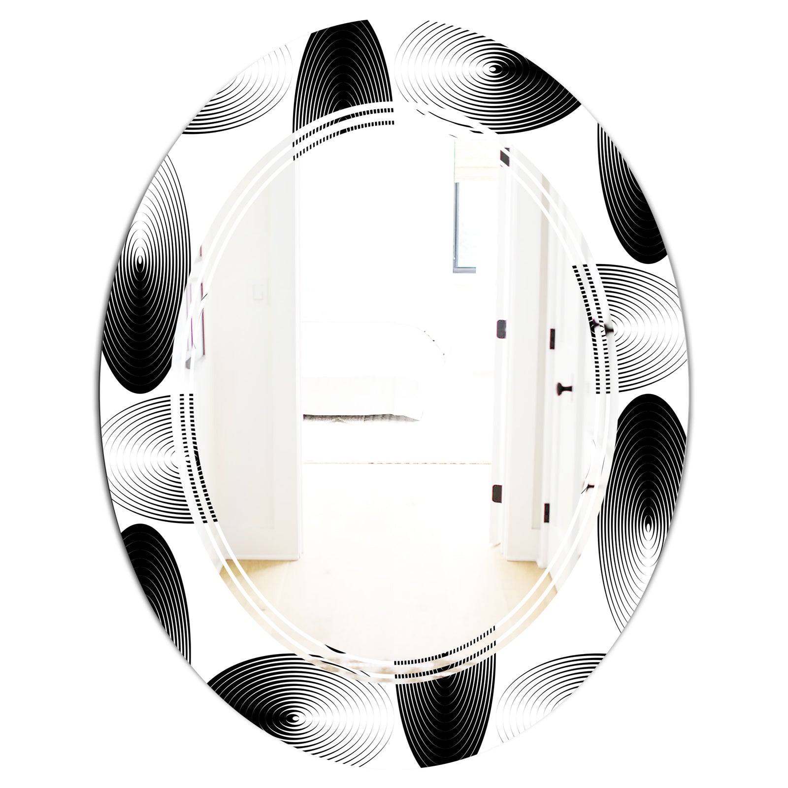 Retro Geometrical Abstract Pattern IV - Modern Round or Oval Wall Mirror - Triple C