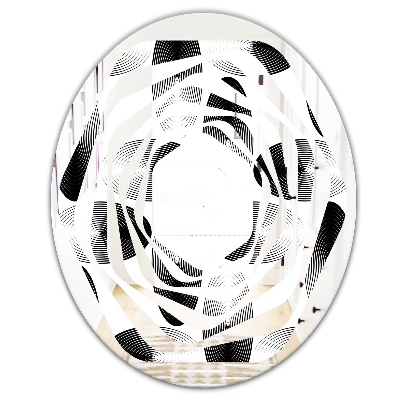 Retro Geometrical Abstract Pattern IV - Modern Round or Oval Wall Mirror - Whirl