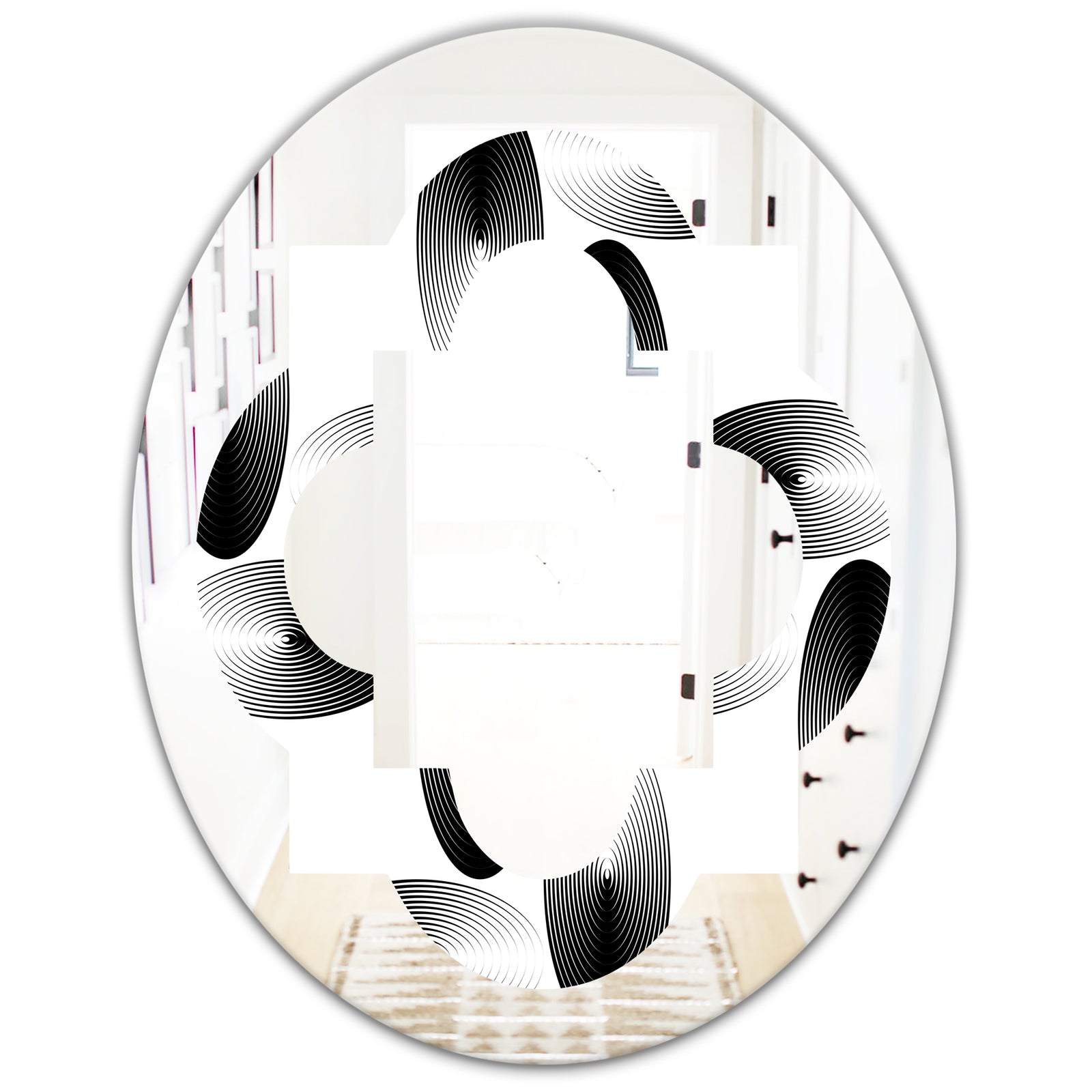 Retro Geometrical Abstract Pattern IV - Modern Round or Oval Wall Mirror - Quatrefoil