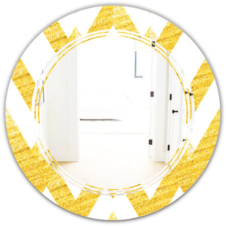 Gold glittering lines pattern - Modern Round or Oval Wall Mirror - Triple C