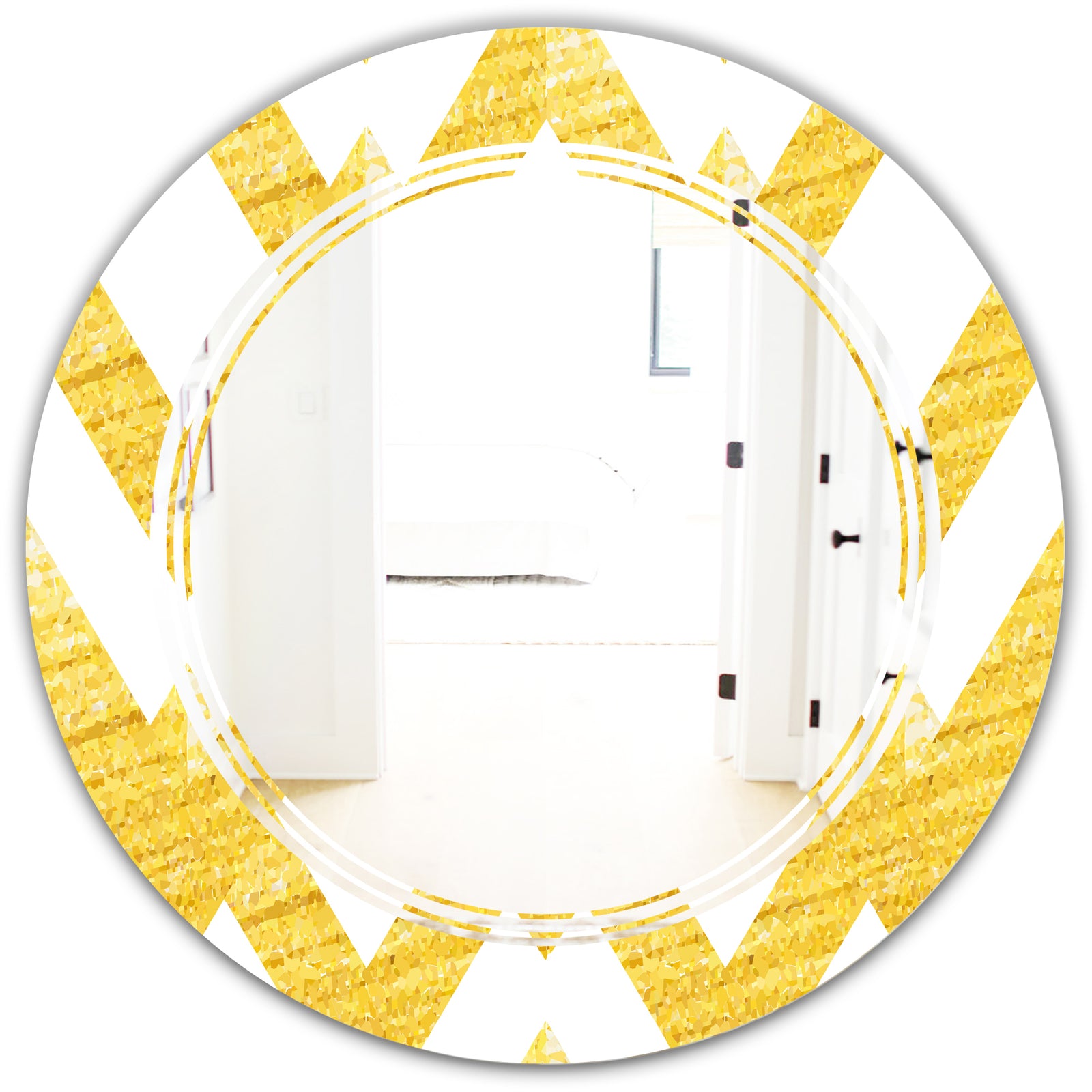 Gold glittering lines pattern - Modern Round or Oval Wall Mirror - Triple C