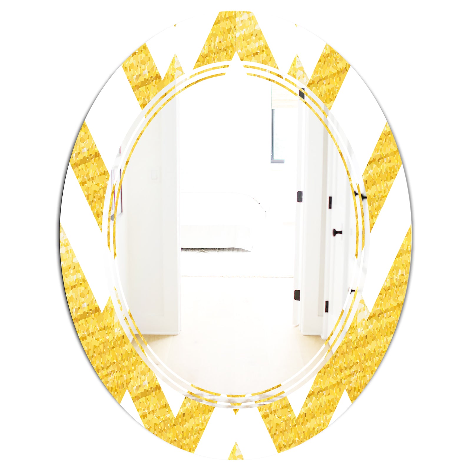 Gold glittering lines pattern - Modern Round or Oval Wall Mirror - Triple C