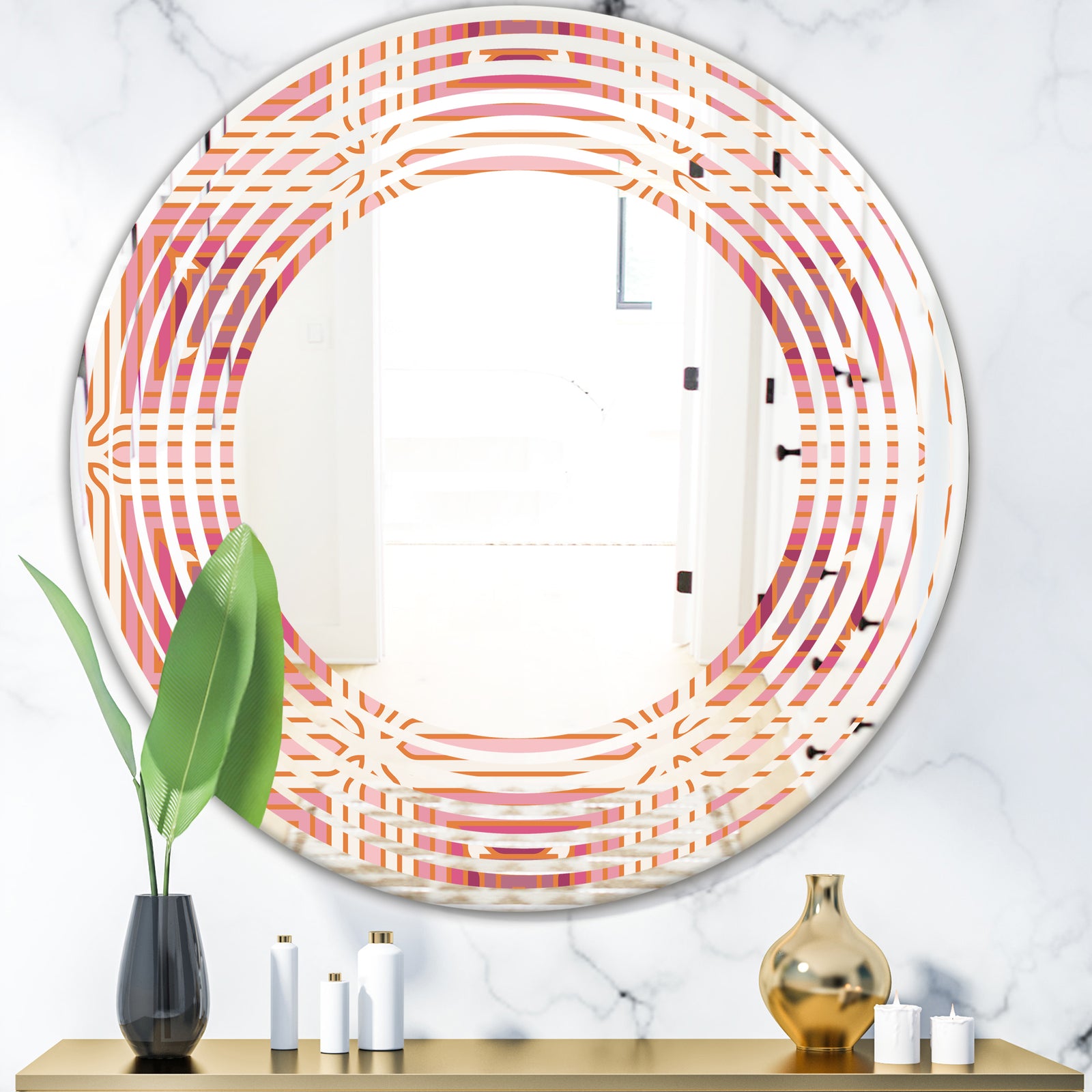Geometric Retro Design II - Modern Round or Oval Wall Mirror - Wave