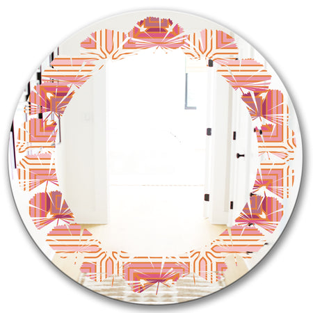Geometric Retro Design II - Modern Round or Oval Wall Mirror - Leaves