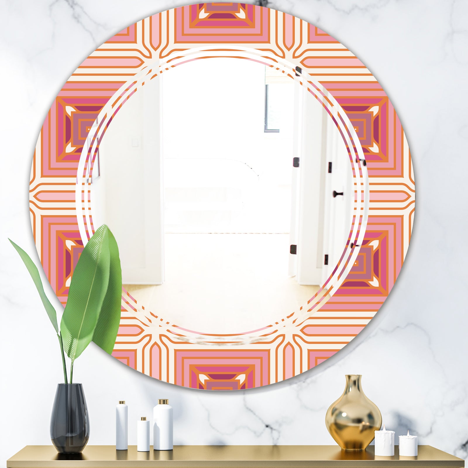 Geometric Retro Design II - Modern Round or Oval Wall Mirror - Triple C